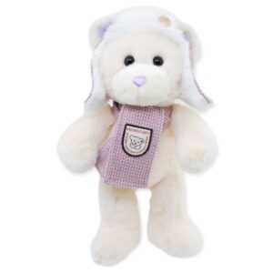 oso de peluche beige con gorro y bufanda