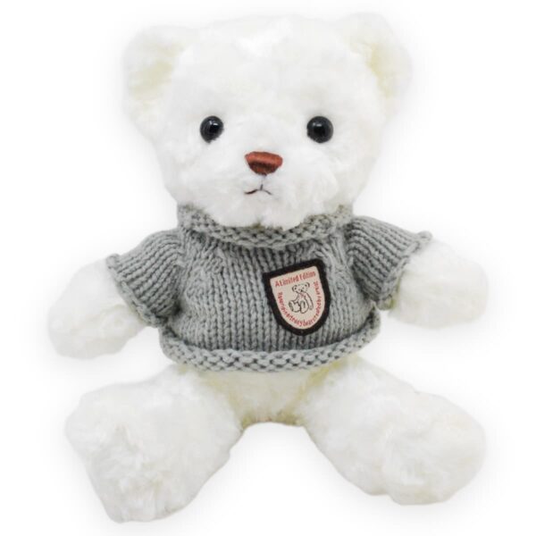 oso de peluche blanco sueter gris 2