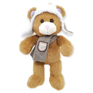 oso de peluche café con bufanda y gorro