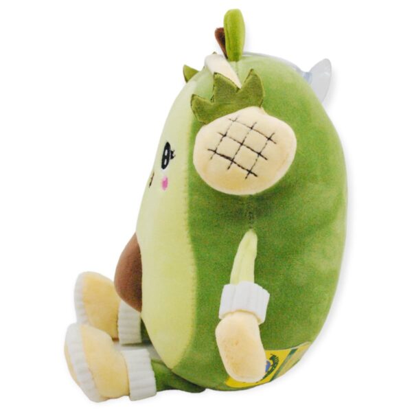 peluche de aguacate con audifonos amarillos de lado