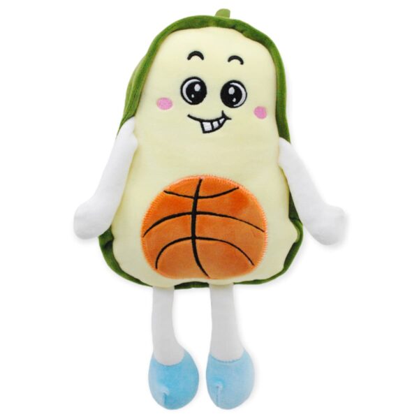 peluche de aguacate con balon de basquetbol