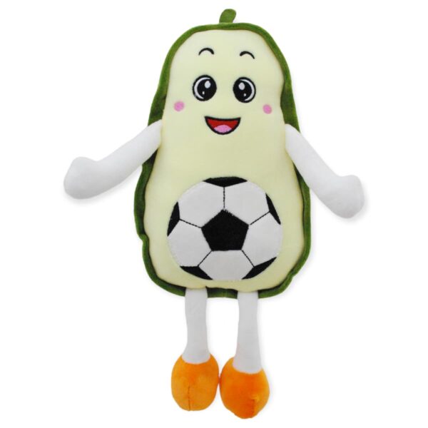 peluche de aguacate con balon de futbol