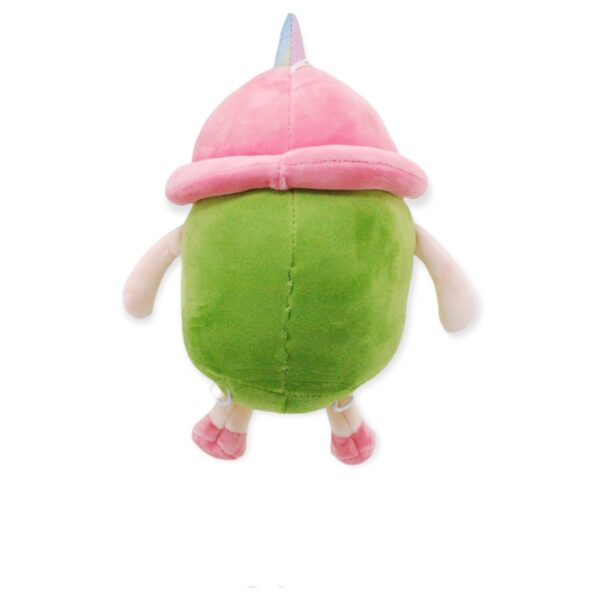 Peluche de aguacate con gorra rosa parte trasera