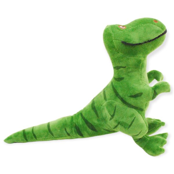 peluche de dinosaurio verde carnivoro de lado