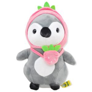 peluche de pinguino gris gorro rosa