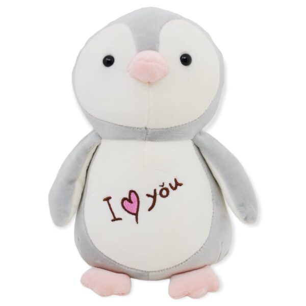 peluche de pinguino gris i love you