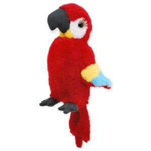 perico de peluche rojo con sonido