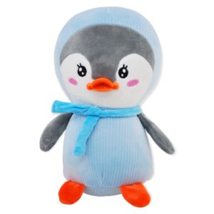 pinguino de peluche azul bufanda azul