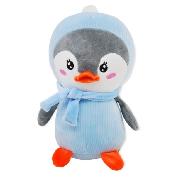 pinguino de peluche azul bufanda azul claro