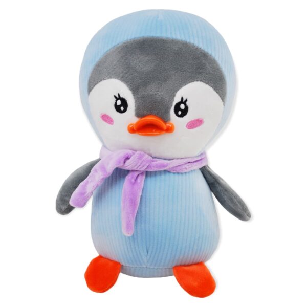 pinguino de peluche azul con budanda