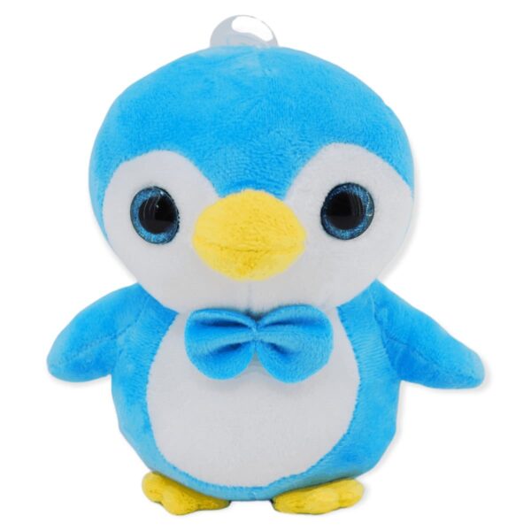 pinguino de peluche azul con moño