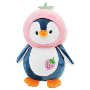 pinguino de peluche azul gorro rosa