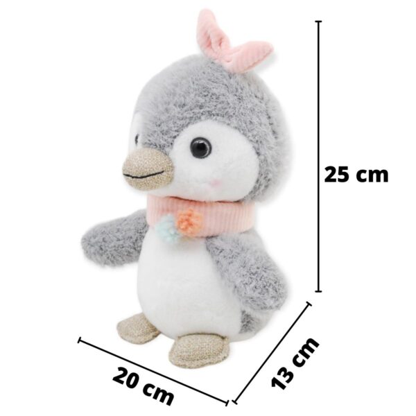 pinguino de peluche gris moño rosa 2