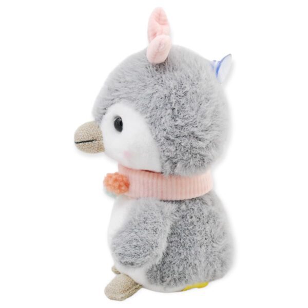 pinguino de peluche gris moño rosa 3