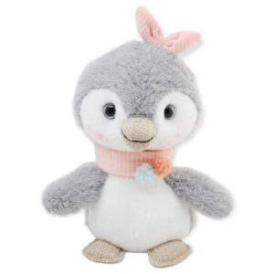 pinguino de peluche gris moño rosa