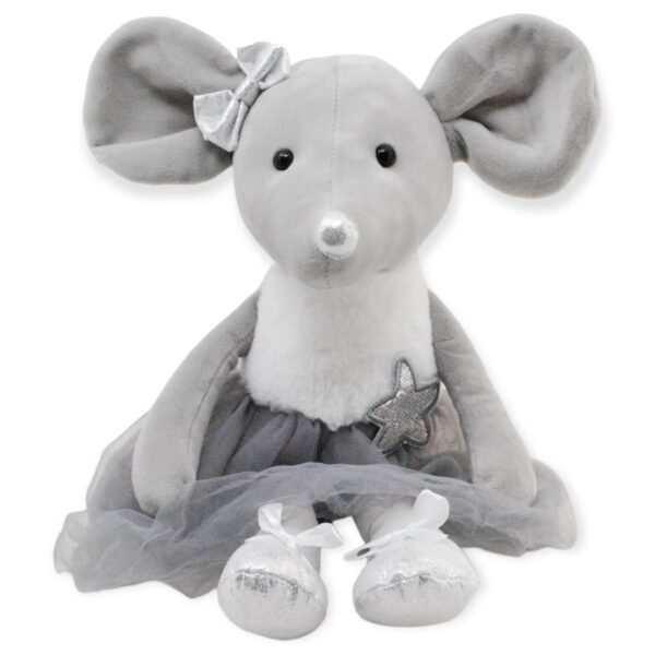 raton de peluche gris con vestido gris 3