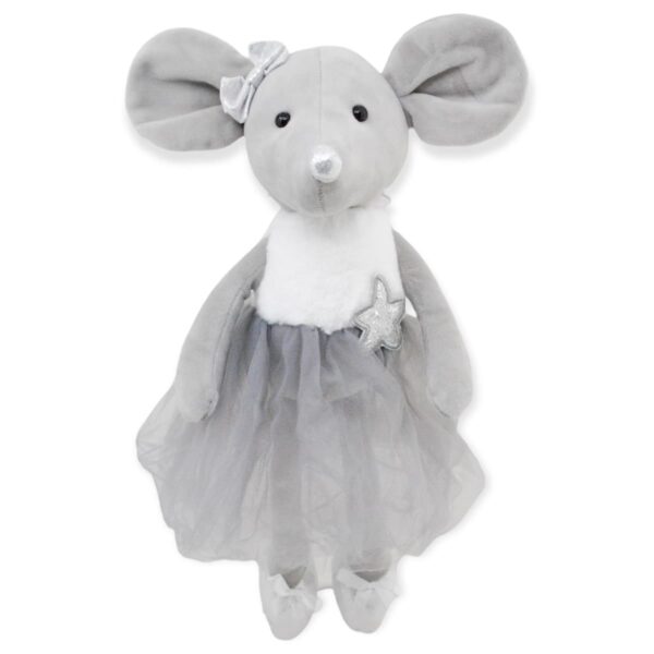 raton de peluche gris con vestido gris