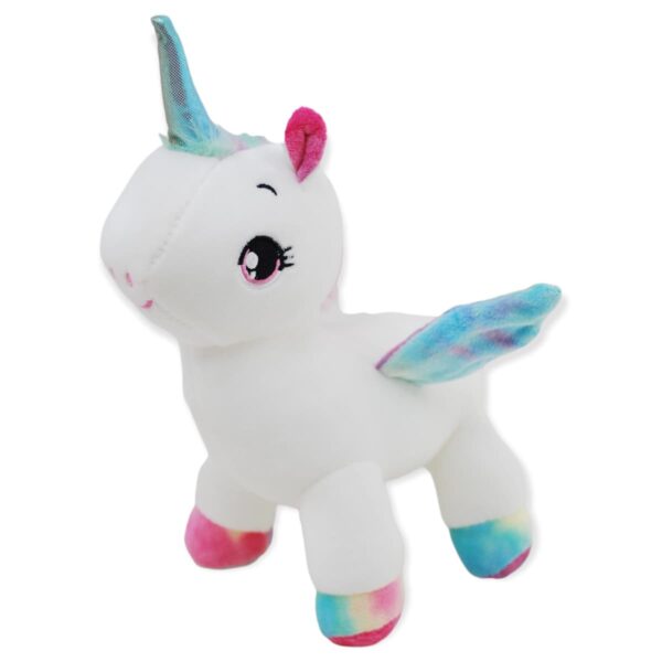 unicornio de peluche blanco cuerno azul