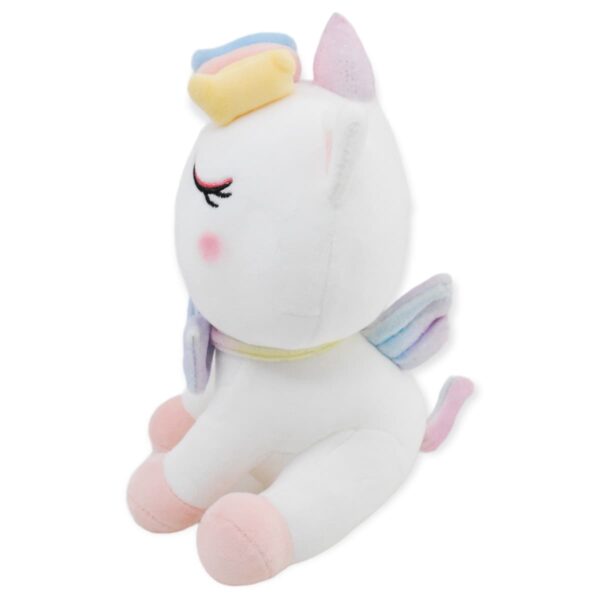 unicornio de peluche blanco sonriente con cuerno rosa 3