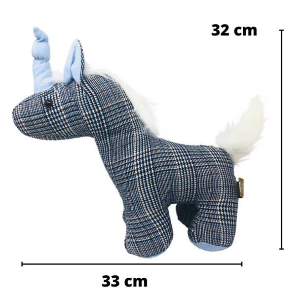 unicornio de peluche cuadriculado con cuerno azul 2