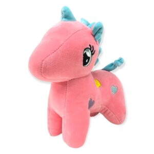 unicornio de peluche rosa con azul