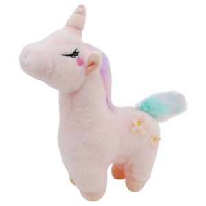 unicornio de peluche rosa con azul