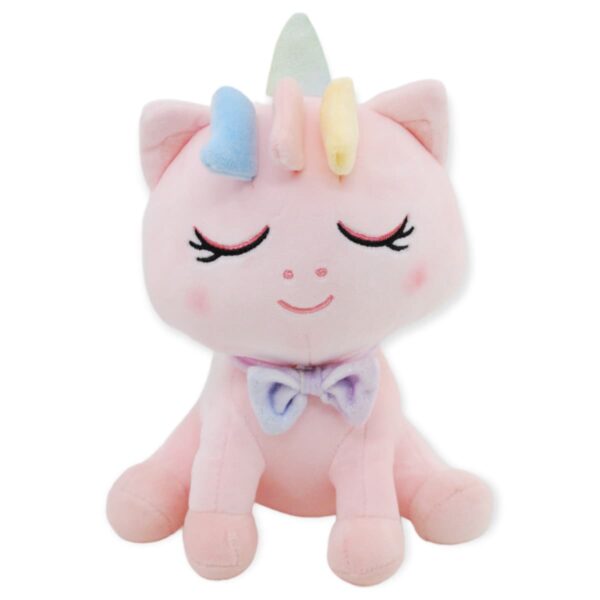 unicornio de peluche rosa sonriente