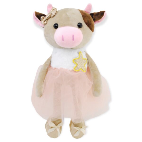 vaca de peluche café vestido rosa