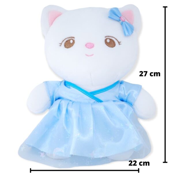 gatita de peluche blanca vestido azul y moño azul 2