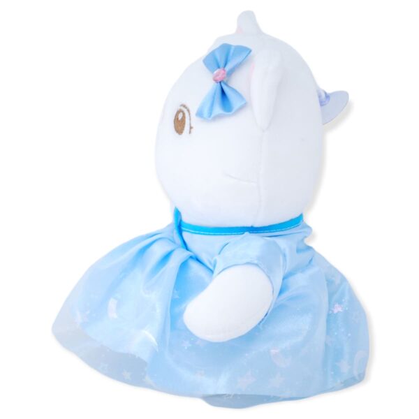 gatita de peluche blanca vestido azul y moño azul 4