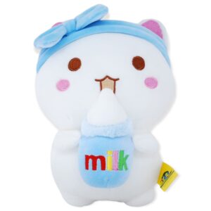 gato de peluche blanco biberon azul