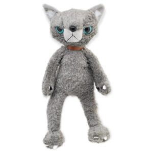 gato de peluche enojado gris