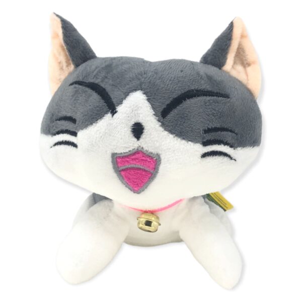 gato de peluche gris alegre