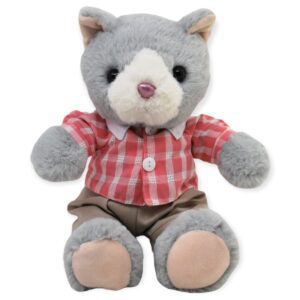 gato de peluche gris camisa rosa