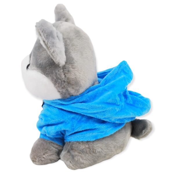 gato de peluche gris sudadera azul 3