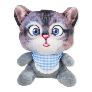 gato de peluche sorprendido gris