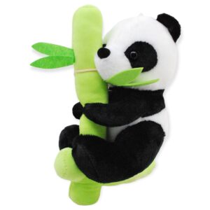 panda de peluche colgado de un bambu