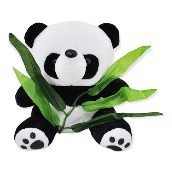 panda de peluche con planta de bambu