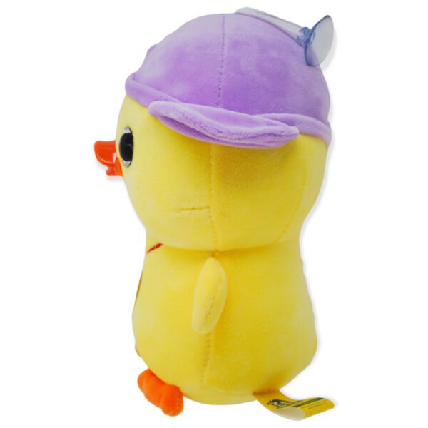 pato de peluche amarillo gorra morada 2