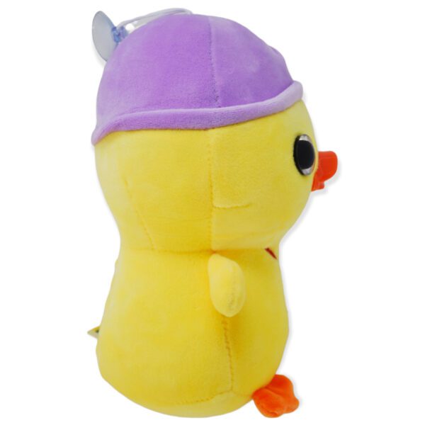 pato de peluche amarillo gorra morada 4