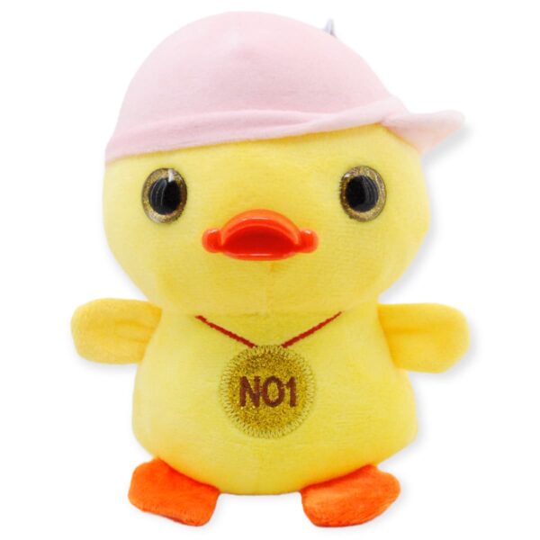 pato de peluche amarillo gorro rosa