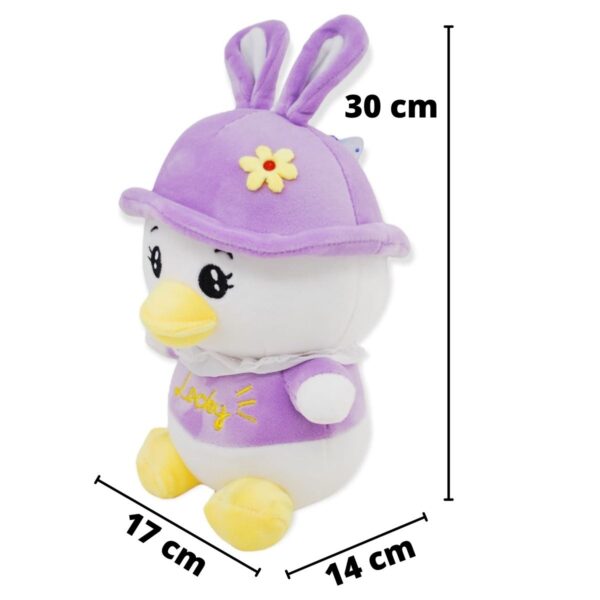 pato de peluche blanco gorro morado 2