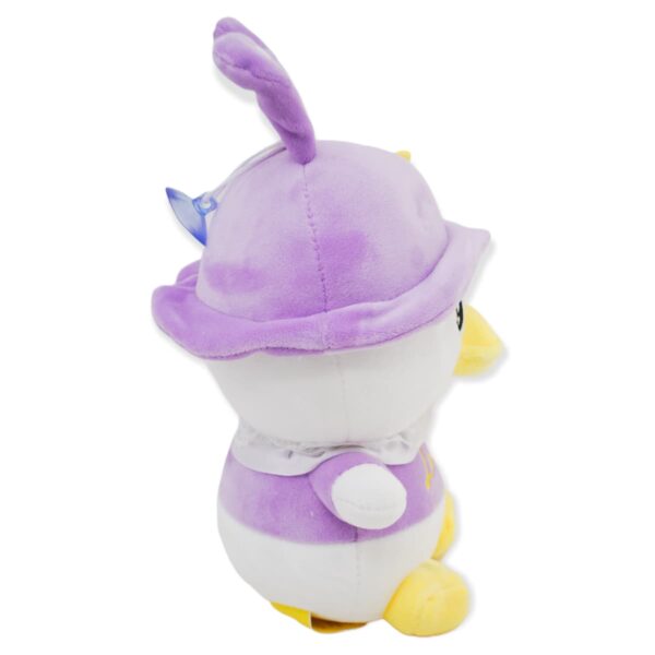 pato de peluche blanco gorro morado 4