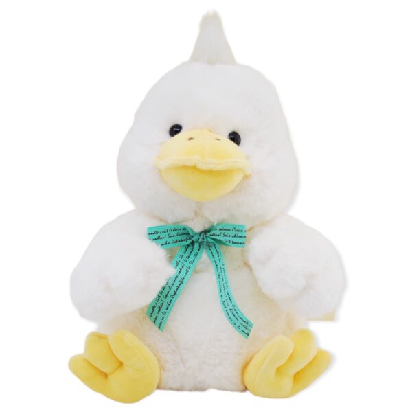 pato de peluche blanco moño verde