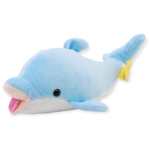 peluche de delfin azul lengua afuera