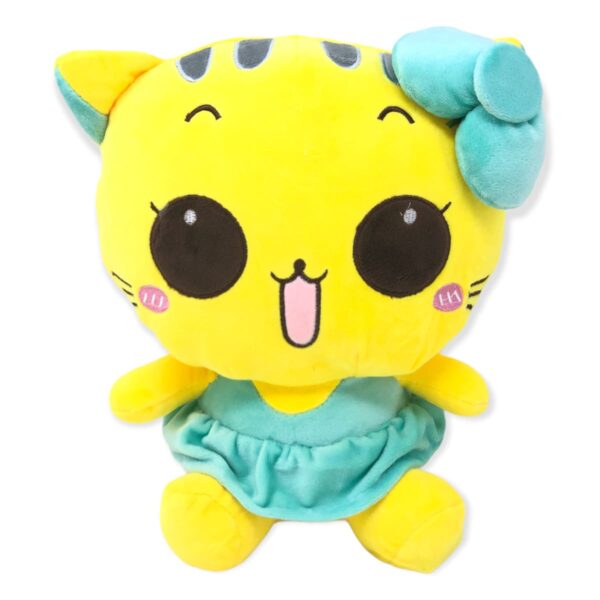 peluche de gato amarillo con azul