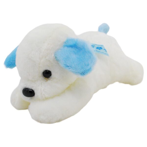 perro de peluche blanco orejas azules