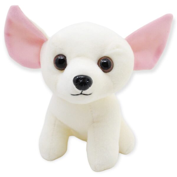 perro de peluche blanco orejas rosas