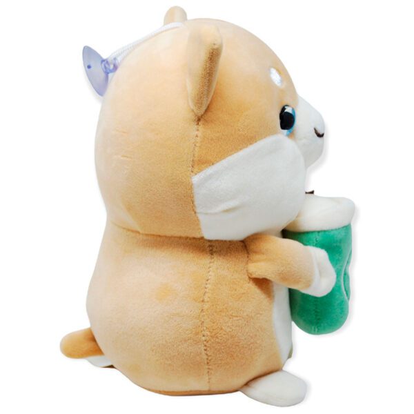 perro de peluche café con un cafe azul 3