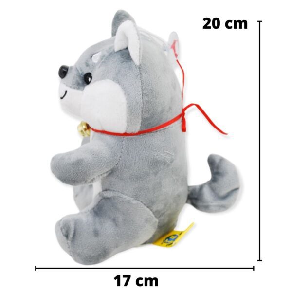 perro de peluche gris con collar rojo 2